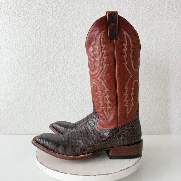 Rod Patrick Mens Cowboy Boots 12.5 AA Brown Caiman Leather Western Square Toe - Picture 4 of 13